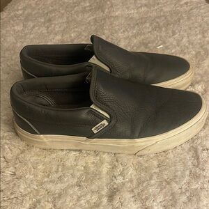 Vans Gray Slip-On Leather Loafers with Elastic Panels M 7 W 8.5